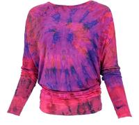 GURU SHOP Batik Hippie Shirt, Unikat Boho Langarmshirt mit Fledermausärmeln - Pink, Damen, Synthetisch