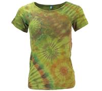 GURU SHOP Batik Hippie T-Shirt, Unikat Boho Batikshirt - Lemongrün, Damen, Synthetisch