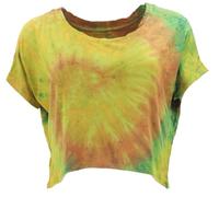 GURU SHOP Batik Hippie T-Shirt, Unikat Kurztop, Yogatop - Lemon, Damen, Synthetisch