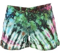 GURU SHOP Batik Jeans Shorts Unikat Damen Skinny Fit, grün/blau/bunt, L