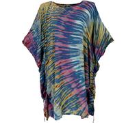 GURU SHOP Batik Kaftan, Ibiza-Style Tunika, Boho Bluse, Damen Maxibluse - Petrol, Synthetisch