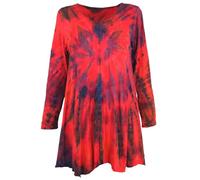 GURU SHOP Batik Minikleid, Langarm Boho Tunika, Batikkleid - Himbeerrot, Damen