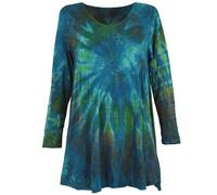 GURU SHOP Batik Minikleid, Langarm Boho Tunika, Batikkleid - Petrol, Damen, Synthetisch