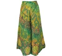GURU SHOP Batik Palazzohose, Hosenrock, Batikhose, Schlaghose, Hippie Goa Hose - Grün, Damen