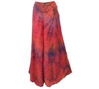 GURU SHOP Batik Palazzohose, Hosenrock, Batikhose, Schlaghose, Hippie Goa Hose - Rot, Damen, Synthetisch