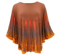 GURU SHOP Batik Poncho, Tunika, Unikat Boho Kaftan, Maxibluse - Rost/orange, Damen, Synthetisch