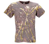 GURU SHOP Batik T Shirt, Herren Kurzarm Shirt - Braun/Khaki, Baumwolle, Size:M