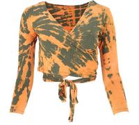 GURU SHOP Batik Wickeltop, Yogatop, Langarmshirt - Olivgrün/apricot, Damen