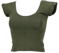 GURU SHOP Bauchfreies Goa Psytrance Pixi Shirt, Choli Top - Olive, Damen, Synthetisch, Size:L