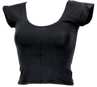 GURU SHOP Bauchfreies Goa Psytrance Pixi Shirt, Choli Top - Schwarz, Damen, Synthetisch, Size:S