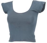 GURU SHOP Bauchfreies Goa Psytrance Pixi Shirt, Choli Top - Taubenblau, Damen, Synthetisch, Size:L