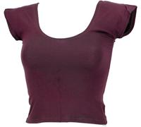 GURU SHOP Bauchfreies Goa Psytrance Pixi Shirt, Choli Top - Weinrot, Damen, Synthetisch, Size:L