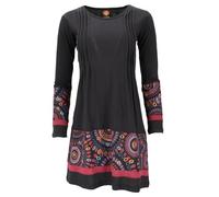 GURU SHOP Baumwoll Minikleid Boho Chic, Langarm Tunika - Schwarz/Bordeauxrot, Damen, Size:XL