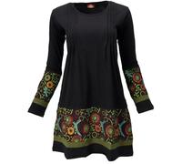 GURU SHOP Baumwoll Minikleid Boho Chic, Langarm Tunika - Schwarz/grün, Damen, Size:S