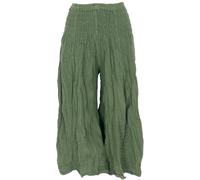 GURU SHOP Bequeme 3/4 Musselin Palazzohose, Marlenehose mit Breitem Bund, Baumwollhose, Krinkelhose - Grün, Damen, Baumwolle