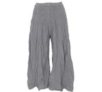 GURU SHOP Bequeme 3/4 Musselin Palazzohose, Marlenehose mit Breitem Bund, Baumwollhose, Krinkelhose - Steingrau, Damen