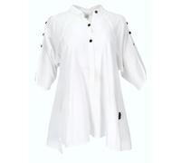 GURU SHOP Bequeme Baumwoll-Tunikabluse mit Kokosknöpfen, Maxibluse, Longbluse - Weiß, Damen, Size:L/XL