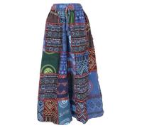 GURU SHOP Bequeme Palazzohose, Weite Patchwork Marlenehose, Boho Schlaghose, Hosenrock - Blau/bunt, Damen, Baumwolle, Size:L