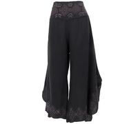 GURU SHOP Bequeme Sommerhose in Natürlichem Look, Hosenrock, Palazzohose - Schwarz, Damen, Size:M
