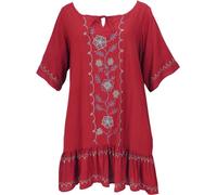 GURU SHOP Bestickte Hippie Tunika, Boho Strandkleid, Minikleid - Rot, Damen