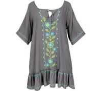 GURU SHOP Bestickte Hippie Tunika, Boho Strandkleid, Minikleid, Viskose | Leichte, weit geschnittene Tunika, kurzärmlig, ideal für Strand und Urlaub, stylisches Boho-Outfit.