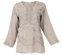 GURU SHOP Bestickte indische Boho-chic Langarm Tunika, Viskose Damen, beige