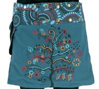 GURU SHOP Bestickter Wickelrock, Kurzer Goa Rock, Cacheur - Petrol, Damen, Baumwolle