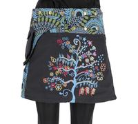 GURU SHOP Bestickter Wickelrock, Kurzer Goa Rock, Cacheur - Schwarz, Damen, Baumwolle