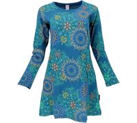 GURU SHOP Besticktes Boho Chic Minikleid, Tunika mit Farbenfrohen Blüten - Petrol, Damen, Baumwolle, Size:XL
