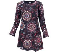 GURU SHOP Besticktes Boho Chic Minikleid, Tunika mit Farbenfrohen Blüten - Schwarz/rot, Damen, Size:S