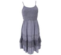 GURU SHOP Besticktes Boho Kleid, Sommerkleid, Minikleid, Viskose, graublau