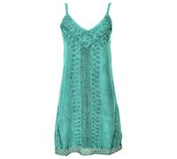 GURU SHOP Besticktes Indisches Boho Kleid, Sommerkleid, Minikleid Hippie Chic - Aqua, Damen, Synthetisch