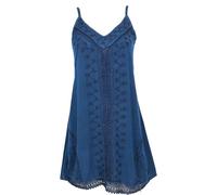 GURU SHOP Besticktes Indisches Boho Kleid, Sommerkleid, Minikleid Hippie Chic - Dunkelblau, Damen