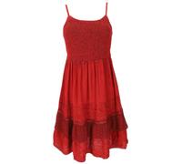 GURU SHOP Besticktes Indisches Boho Kleid, Sommerkleid, Minikleid Hippie Chic - Rot, Damen