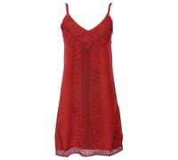 GURU SHOP Besticktes Indisches Boho Kleid, Sommerkleid, Minikleid Hippie Chic - Rot, Damen, Synthetisch