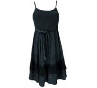 GURU SHOP Besticktes Indisches Boho Kleid, Sommerkleid, Minikleid Hippie Chic - Schwarz, Damen, Synthetisch