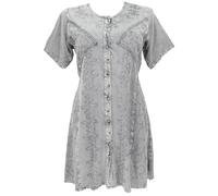 GURU SHOP Besticktes Indisches Boho Minikleid, Hippie Chic, Kurzärmeliges Sommerkleid - Grau, Damen