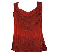 GURU SHOP Besticktes Indisches Hippie Top, Kurze Boho-chic Bluse - Rot, Damen