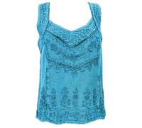 GURU SHOP Besticktes Indisches Hippie Top, Kurze Boho-chic Bluse - Türkisblau, Damen, Synthetisch
