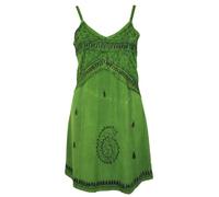 GURU SHOP Besticktes Indisches Kleid, Boho Minikleid - Grün Design 1, Damen, Synthetisch