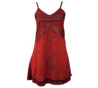GURU SHOP Besticktes Indisches Kleid, Boho Minikleid - rot Design 1, Damen, Synthetisch
