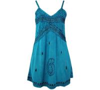 GURU SHOP Besticktes Indisches Kleid, Boho Minikleid - Türkisblau Design 1, Damen, Synthetisch