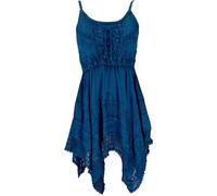 GURU SHOP Besticktes Indisches Minikleid Boho Chic, Zick Zack Hippie Tunika, Mittelalterkleid - Blau, Damen, Synthetisch