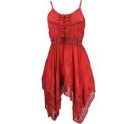 GURU SHOP Besticktes Indisches Minikleid Boho Chic, Zick Zack Hippie Tunika, Mittelalterkleid - Rot, Damen