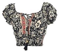 GURU SHOP Blusentop Boho Chic, Hippie Bluse - Schwarz/beige, Damen