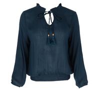 GURU SHOP Blusentop Boho Chic, Luftige Viscose Crepe Langarmbluse - Petrol, Damen, Size:S