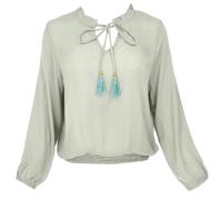 GURU SHOP Blusentop Boho Chic, Luftige Viscose Crepe Langarmbluse - Pistazie, Damen, Size:M