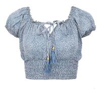 GURU SHOP Blusentop Boho Chic, Seidige Hippie Bluse - Blaugrau, Damen, Synthetisch