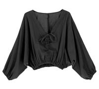 GURU SHOP Boho Bluse, Oversize Baumwollbluse mit Fledermausärmeln, Altrosa | Baumwolle, Puffärmel, lockere Passform, eleganter Look, vielseitig kombinierbar, integriertes Zugband, V-Ausschnitt