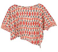 GURU SHOP Boho Blusentop, Asymmetrische Basic Kurzarmbluse, Weite Sommerbluse - Rot, Damen